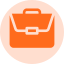 Orange portfolio app icon with white briefcase outline on rounded square background.
