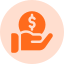 Hand holding dollar coin icon for donations, profits, and payments