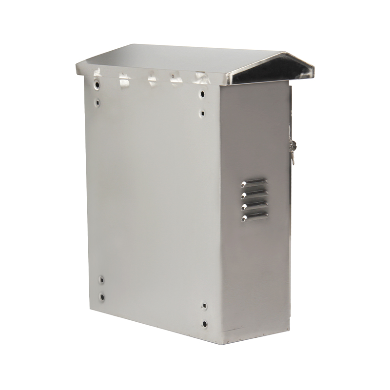 Stainless steel electrical enclosure box with hooded top and vented side panel