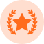 Orange moose badge icon with white moose silhouette and laurel wreath