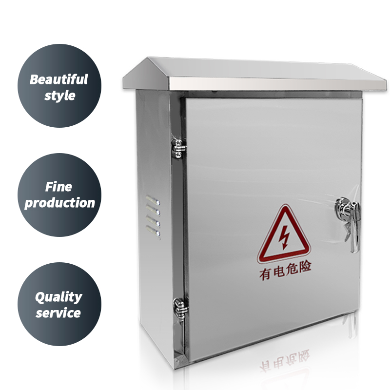 Stainless steel electrical enclosure cabinet with lightning hazard warning sign