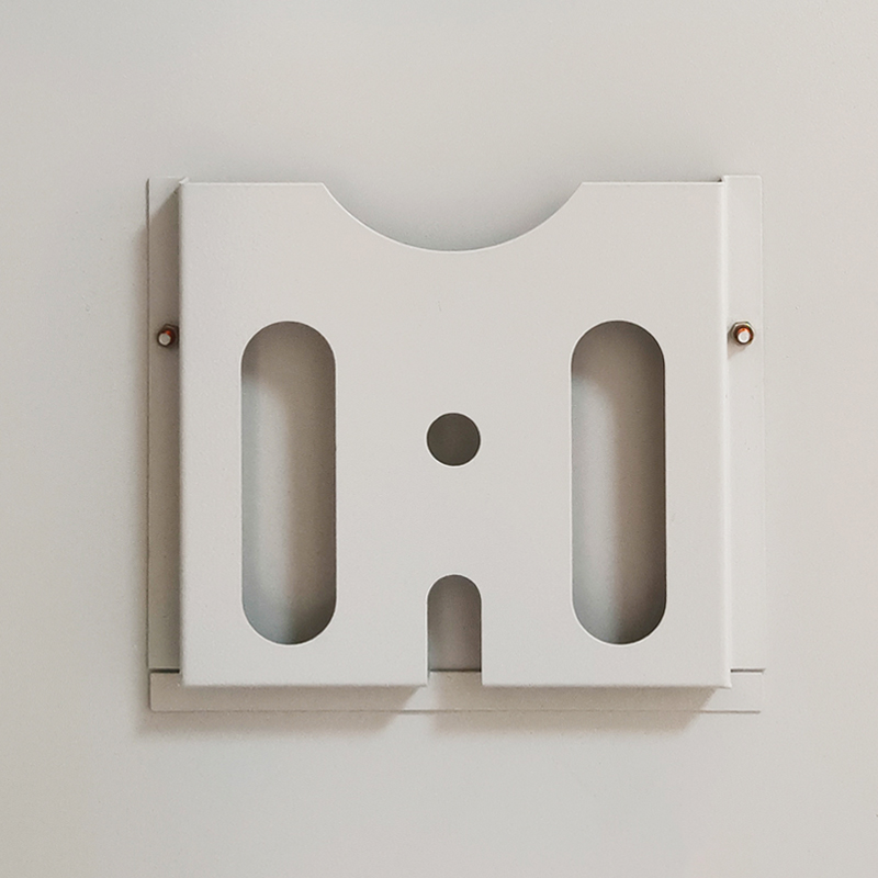 Minimalist square wall mounting bracket plate with keyhole slot and dual vertical cutouts
