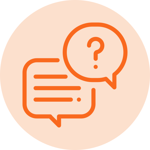 Chat support icon with overlapping speech bubbles and question mark, FAQ help conversation