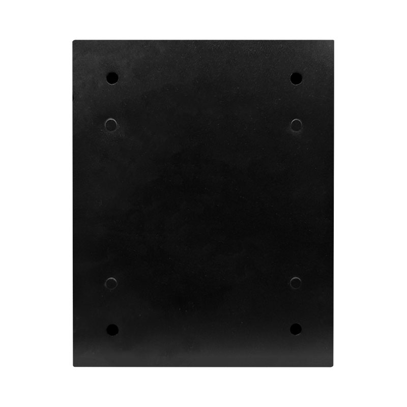 Matte black mounting plate with vertical side screw holes on white background