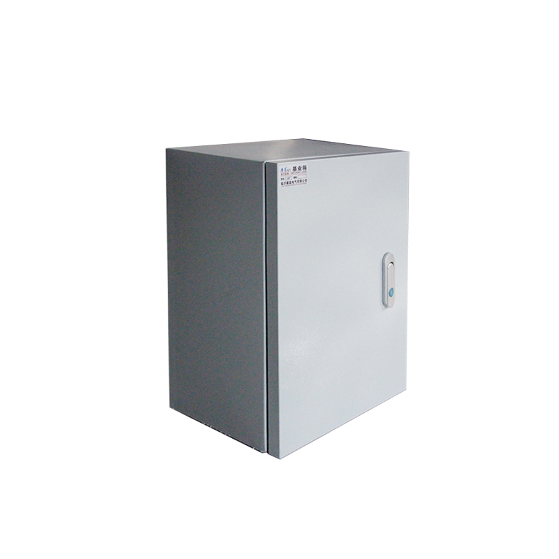 Light gray metal storage cabinet with handle, front and side view on white background.