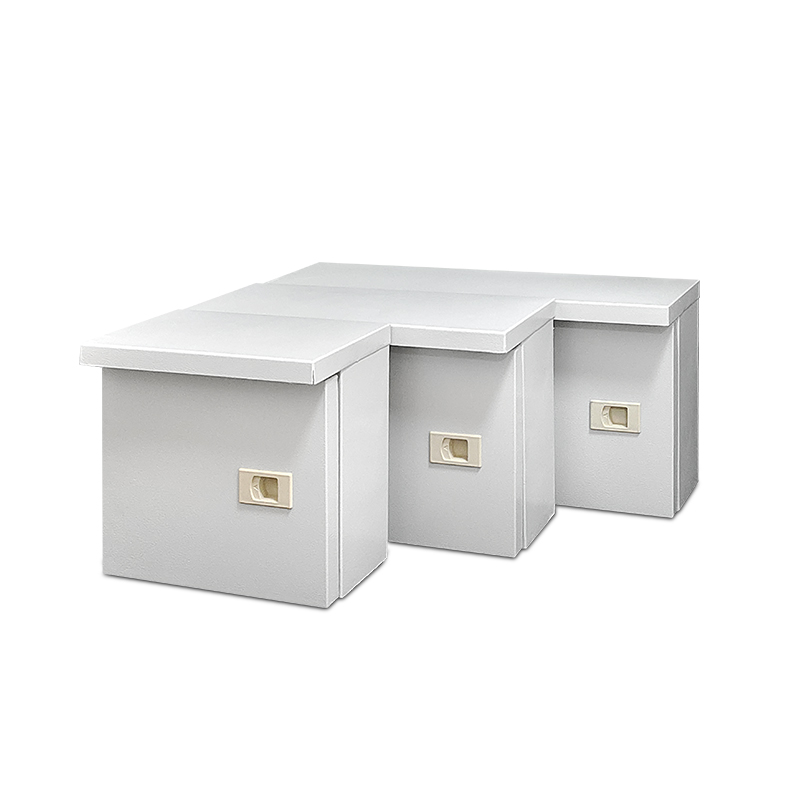 Set of three white nesting storage boxes with lids and front label holders