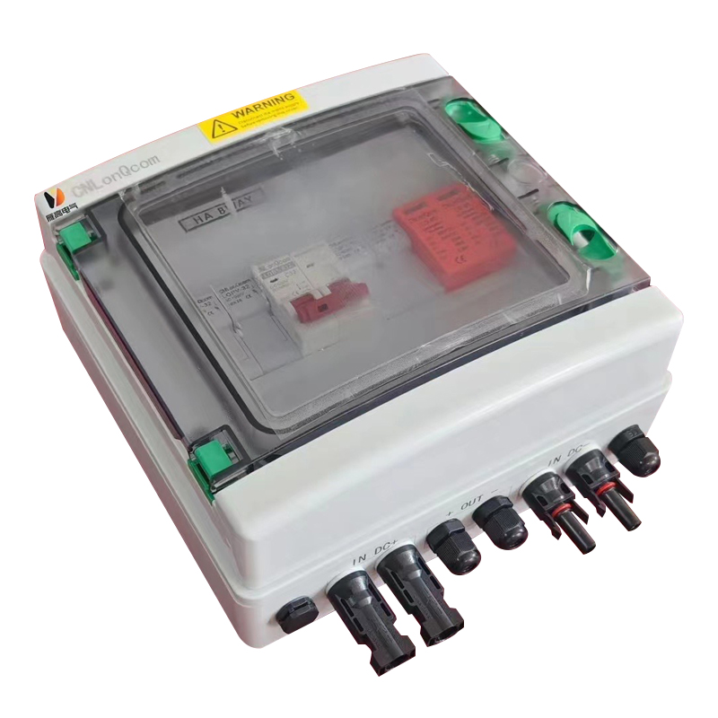 Sealed electrical junction box with transparent lid and multiple cable glands on white background.
