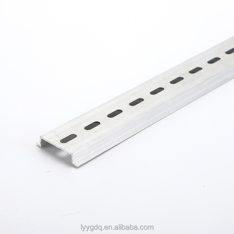 Slotted galvanized steel mounting channel rail on white background, close-up
