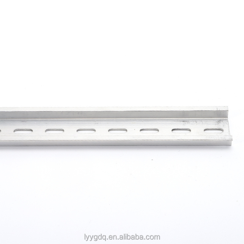 Slotted galvanized steel mounting rail channel strip for adjustable fastening and brackets.