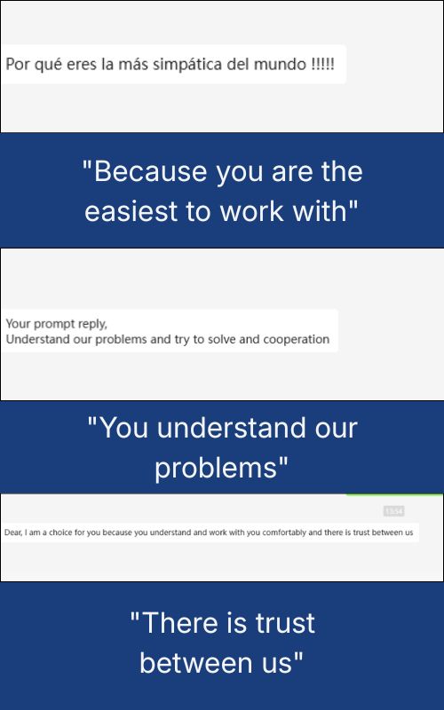 Poster with quotes about ease of working together, understanding problems, and mutual trust