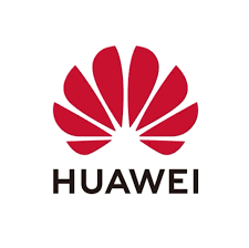 Huawei logo with red flower emblem above bold black HUAWEI text on white background.