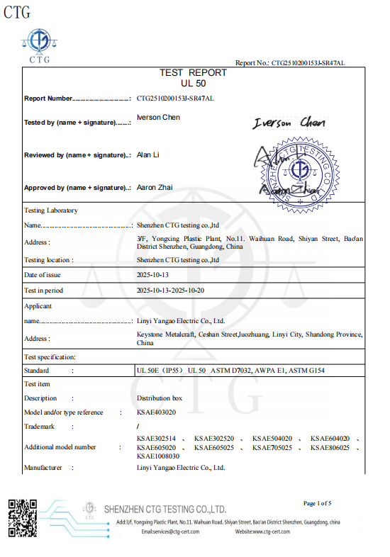 Official test report document with CTG letterhead, blue stamp, signature, and QR code.
