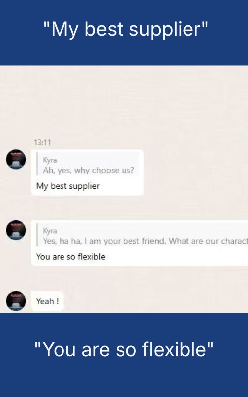 Funny text message meme: supplier calls customer “so flexible” in awkward chat exchange.